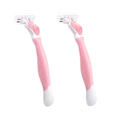 DEARMAMY 2PCS Manual Armpit Hair Razor Set 6-Blade Anti-Cut Shaving Razor for Men and Women Non-Slip Handle Hair Removal Kit for Safe Grooming