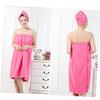 Beatifufu Dry Hair Hat Bath Skirt Set Microfiber Towel Robe Oversized Bath Towel Set for Women Quick Absorbent Soft Comfort Easy Closure Washable Rosy view 4