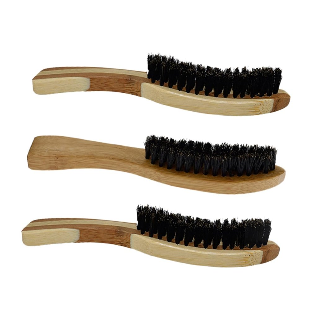 BATHVEVE 3pcs Natural Boar Bristle Beard Brush for Men Long Wooden Handle for Beard Care Durable Grooming Tool for Neat and Smooth Facial Hair for Dad and