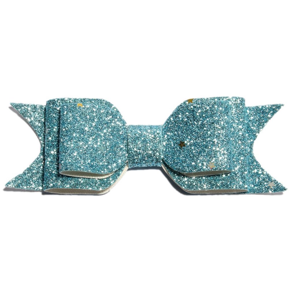 10Pcs 9.5cm Three Layers Glitter Gold Powder Hair Bows For Hair Clips Handmade Stars Hairbows And Hair Accessories (10Pcs Lake Blue, With No Clip)