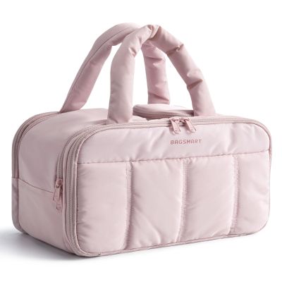 BAGSMART Travel Toiletry Bag, Puffy Large Toiletry Bag for Women, Lightweight Cosmetic Makeup Bag Organizer with Handle for Traveling, Accessories, Essentials, Toiletries (Pink)