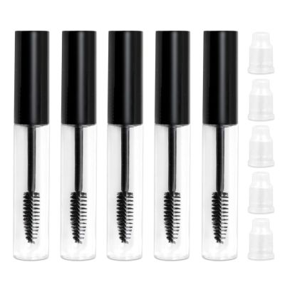 10ml Refillable Mascara Wand Tubes Set of 5  Eyelash Cream & Eyeliner Containers with 5 Rubber Inserts, Clear Round Cosmetic Bottles