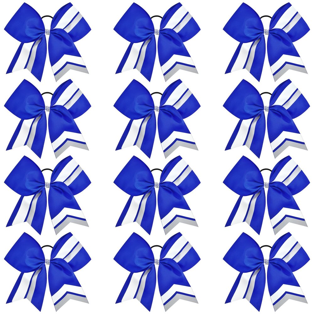 12PCS Cheer Bows Bulk Glitter Cheerleading Bows Girls Hair Bows Cheer Bows Elastic Band Ponytail Holder for Cheerleaders Teen Girls College Sports Competition