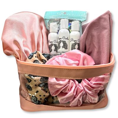 Enchanted Curl Box, Intro Guide to Curly Hair, Curly Hair Shampoo Conditioners and Curl Cream, Silk Accessories (Pink)