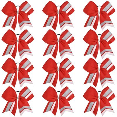 12PCS Cheer Bows Bulk Glitter Cheerleading Bows Girls Hair Bows Cheer Bows Elastic Band Ponytail Holder for Cheerleaders Teen Girls College Sports Competition