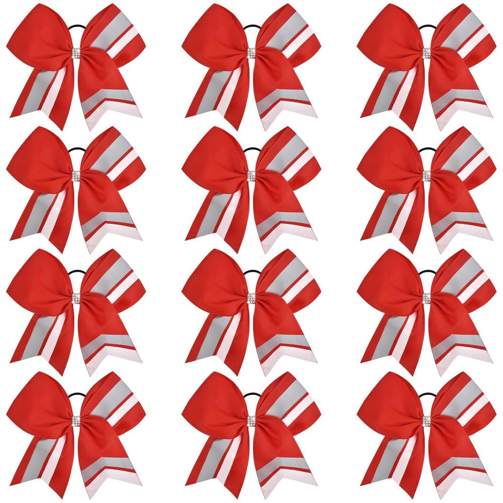 12PCS Cheer Bows Bulk Glitter Cheerleading Bows Girls Hair Bows Cheer Bows Elastic Band Ponytail Holder for Cheerleaders Teen Girls College Sports Competition