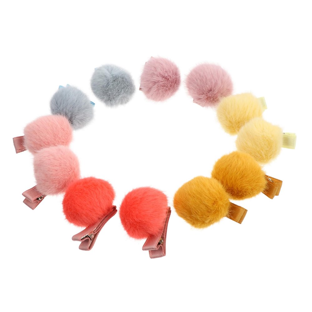 12Pcs Pom Fur Hair Clips Fluffy Ball Barrettes Mixed Colors Hair Accessories for Girls