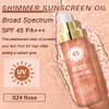 LZXLUKGIR Shimmer Body Oil,SPF 45 Broad Spectrum,Shimmer Sunscreen with Rose Gold Mica,Lightweight Non-Sticky Body Glow Oil,Absorbs Quickly,3.72 fl oz,ROSE view 2