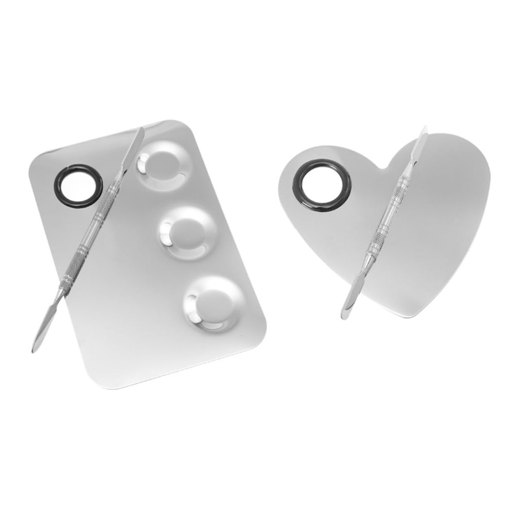HAKIDZEL 2sets Stainless Steel Makeup Mixing Palette Spatulas for Nail Cosmetic Mixing Tools of Heart-Shaped and Designs for Easy Use