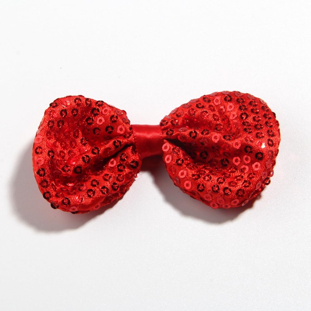 10Pcs 9CM 3.5" Fashion Shiny Sequin Hair Bow For Hair Accessories Beading Applique DIY Boutique Bowknot For Headbands (10Pcs Red, With No Clip)