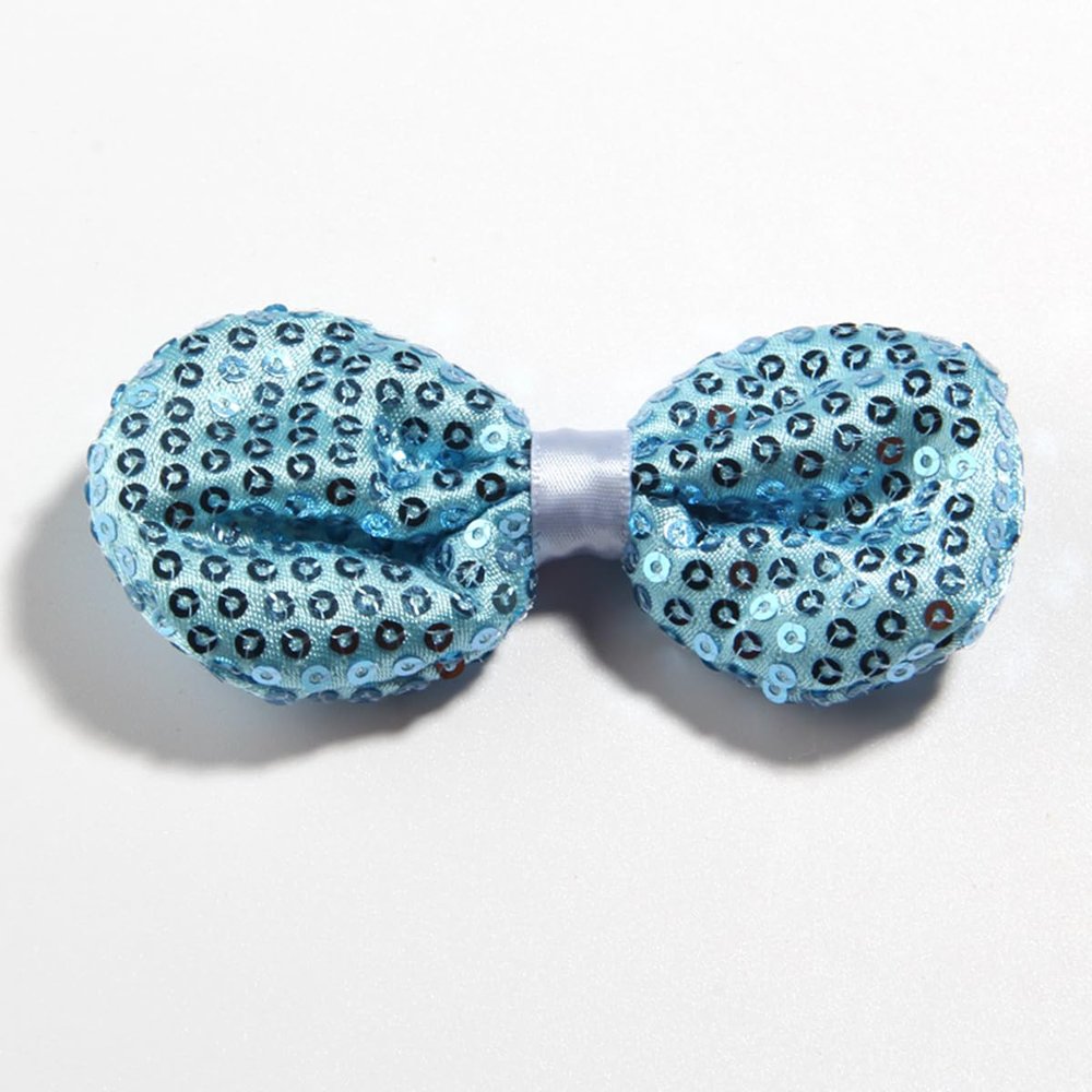 10Pcs 9CM 3.5" Fashion Shiny Sequin Hair Bow For Hair Accessories Beading Applique DIY Boutique Bowknot For Headbands (10Pcs Sky Blue, With No Clip)