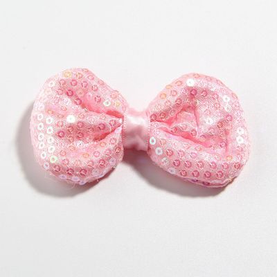 10Pcs 9CM 3.5" Fashion Shiny Sequin Hair Bow For Hair Accessories Beading Applique DIY Boutique Bowknot For Headbands (10Pcs Lt Pink, With No Clip)