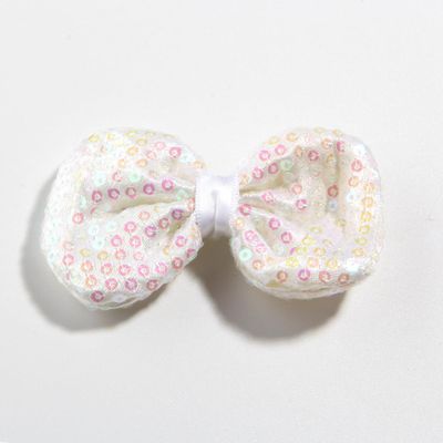 10Pcs Sequin Hair Bows, 3.5 Inches, Sparkly Bowknot Hair Accessories (10Pcs White, With Clip)