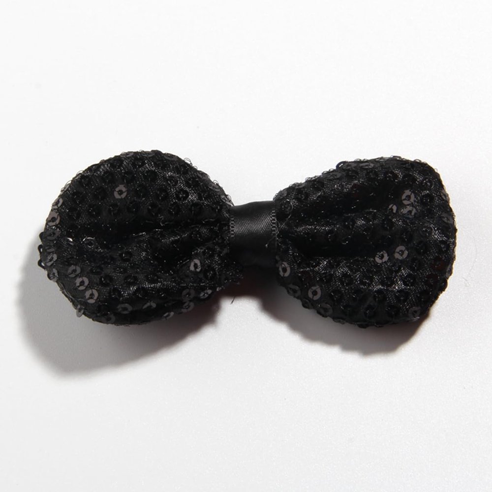 10Pcs Sequin Hair Bows, 3.5 Inches, Sparkly Bowknot Hair Accessories (10Pcs Black, With Clip)