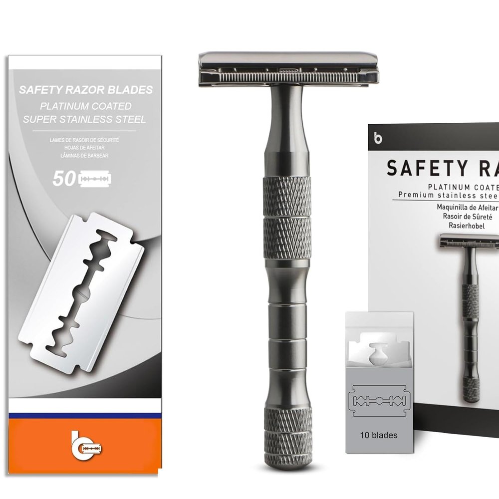 Gun Black Double Edge Safety Razor with 50 Blades