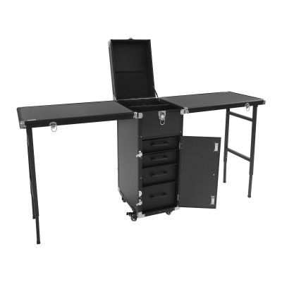 GDAE10 Rolling Makeup Train Case,with 4 Drawers and 2 Foldable Tabletops,Lockable Manicure Table Cosmetic Case,Portable Nail Table,for Makeup Artist (Black)