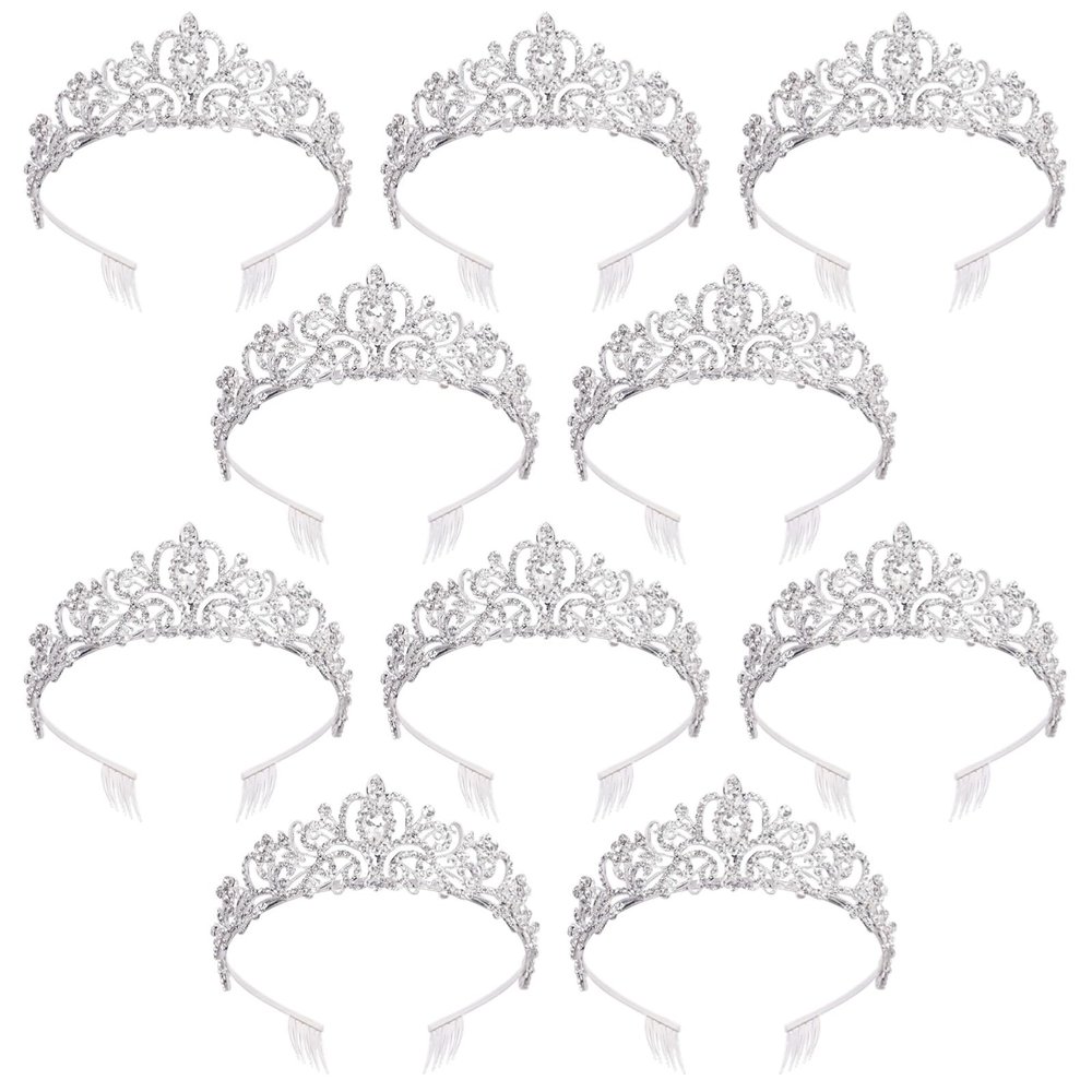 10 Pcs Crystal Tiara and Crowns for Women, Silver Rhinestone Crowns, Princess Headbands, Bride Tiaras for Wedding, Birthday, Parties