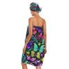 Bulletgxll Butterflies and Leaves Women's Shower Wrap Towel Set of 3 Adjustable Spa Body Wrap Super Absorbent Bathrobe with Hair Towel & Headband view 2