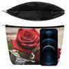 LLUTSNTH Makeup Bags Large Capacity Cosmetic Bags for Women Red Rose Flowers Open Flat Toiletry Bag Waterproof Makeup Pouch Portable Cosmetic Organizer Makeups Train for Travel Gift view 3