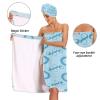 Bulletgxll Blue Spheres Women's Shower Wrap Towel Set of 3 Adjustable Spa Body Wrap Super Absorbent Bathrobe with Hair Towel & Headband view 4