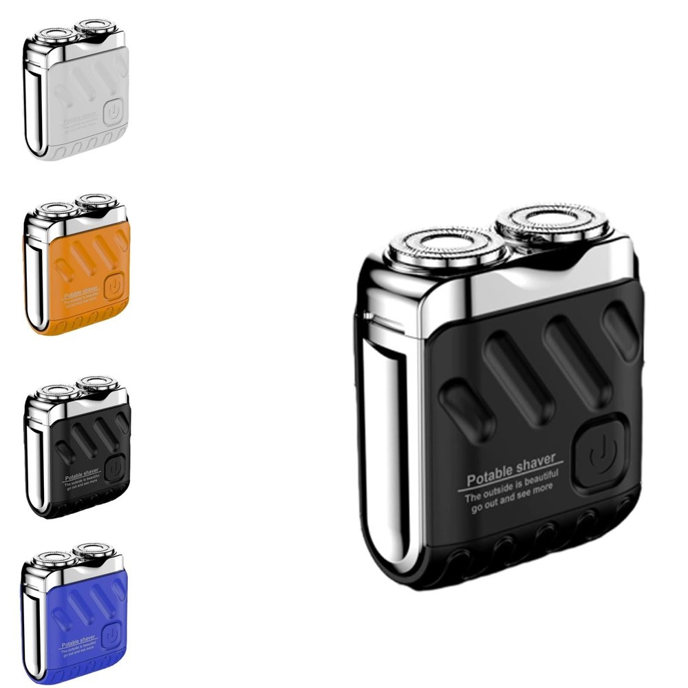 Afeitadora Elctrica Porttil Rotativa De Doble Anillo, Portable Rotary Dual Ring Electric Shaver, Upgrade USB Rechargeable Waterproof Pocket Razor for Men(Black)