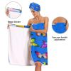 Bulletgxll Colorful Butterflies Women's Shower Wrap Towel Set of 3 Adjustable Spa Body Wrap Super Absorbent Bathrobe with Hair Towel & Headband view 4