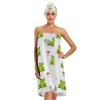 Bulletgxll Playful Frogs Women's Shower Wrap Towel Set of 3 Adjustable Spa Body Wrap Super Absorbent Bathrobe with Hair Towel & Headband view 1