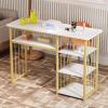 Masiunoz Marble Texture Nail Table with 3 Tiers Open Shelves with Gold Frame, Table Top 39.37" x 15.75" H 29.92", Easy to Assemble, Suitable for Nail Tool Storage and Workbench White view 4