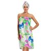 Bulletgxll Watercolor Flowers Women's Shower Wrap Towel Set of 3 Adjustable Spa Body Wrap Super Absorbent Bathrobe with Hair Towel & Headband view 1