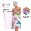 Bulletgxll Watercolor Flowers Women's Shower Wrap Towel Set of 3 Adjustable Spa Body Wrap Super Absorbent Bathrobe with Hair Towel & Headband view 4