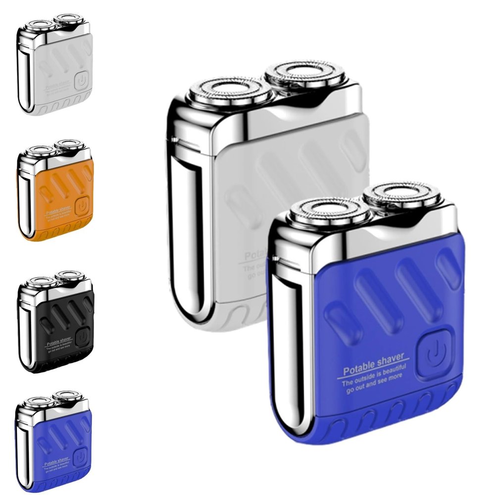 Afeitadora Elctrica Porttil Rotativa De Doble Anillo, Portable Rotary Dual Ring Electric Shaver, Upgrade USB Rechargeable Waterproof Pocket Razor for Men(WHI+ble)