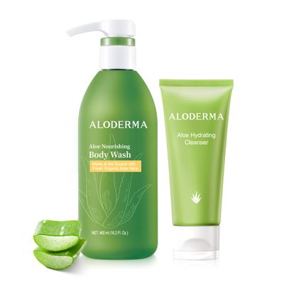 Aloderma Aloe Shower Set - Nourishing Body Wash, Hydrating Facial Cleanser - Refreshing, Soothing, Hydrating