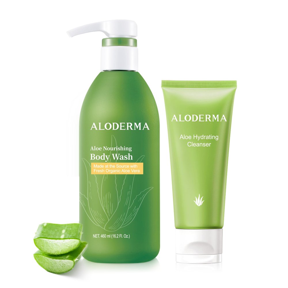 Aloderma Aloe Shower Set - Nourishing Body Wash, Hydrating Facial Cleanser - Refreshing, Soothing, Hydrating