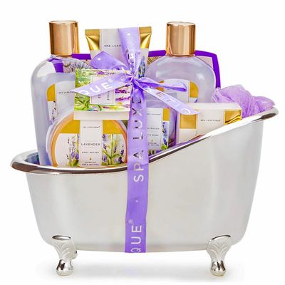 Spa Gifts Sets for Women Gifts - 9pcs Lavender Relaxation Bath Baskets, Beauty Holiday Birthday Body Care Kits Mothers Day Gifts for Mom