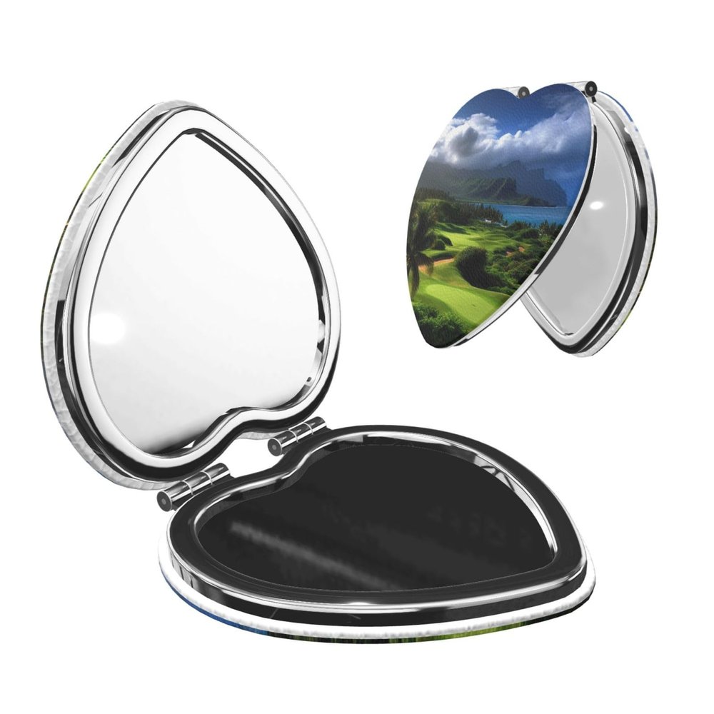 Travel Makeup Mirror for Women Double-Sided 1X/2X Magnifying Foldable Cosmetic Mirror Portable Pocket Mirror Scenic Hawaii Golf Tropical Vanity Mirror Compact Beauty Mirror for Pocket Purse Clutch