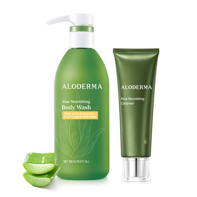 Aloderma Aloe Shower Set - Nourishing Body Wash, Nourishing Facial Cleanser - Hydrating, Soothing, Moisturizing