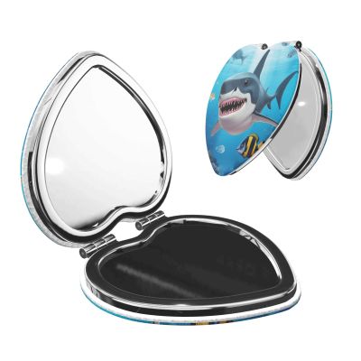 HJTRW Travel Makeup Mirror for Women Double-Sided 1X/2X Magnifying Foldable Cosmetic Mirror Portable Pocket Mirror Shark Ocean Theme Vanity Mirror Compact Beauty Mirror for Pocket Purse Clutch