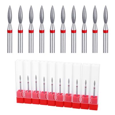 10 Pcs Cuticle Drill Bit 3/32" Russian Diamond Nail Bit Flame Shape Diamond Nail Drill Bits Professional Cuticle Clean Drills for Dead Skin Dry Manicure Pedicure Shape Remove Nails Salon Tools Silver