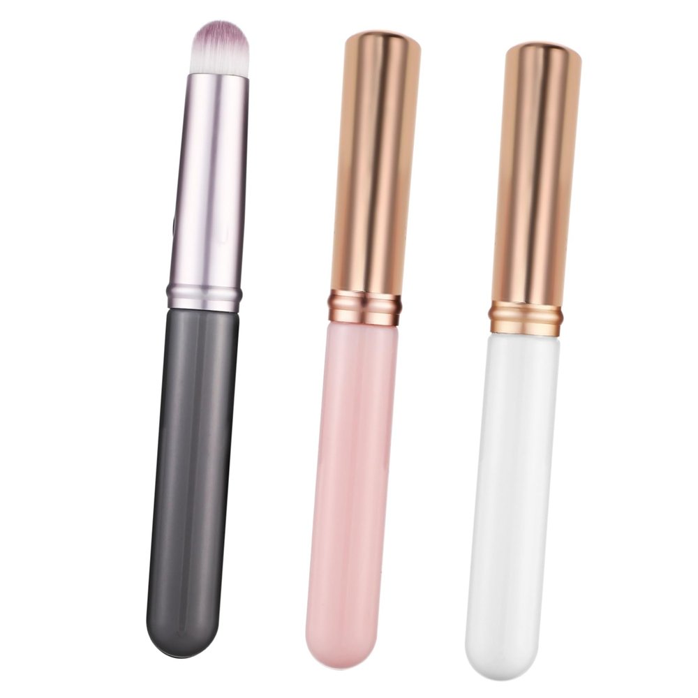 WRITWAA 3pcs Concealer and Lip Brushes Mini Short Handle Makeup Applicators Cover for under Eye Coverage and Precise Lip Application and White