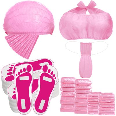 Chicingyou 96 Pcs Spray Tanning Supplies Included Spray Tan Feet Pads Hair Nets Disposable Bra Underwear Caps Kit for Sunless Tan Self Tanning at Home or Salon Accessories (Pink)