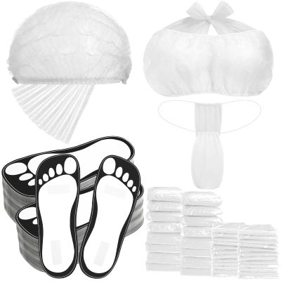 Chicingyou 96 Pcs Spray Tanning Supplies Included Spray Tan Feet Pads Hair Nets Disposable Bra Underwear Caps Kit for Sunless Tan Self Tanning at Home or Salon Accessories (White)