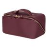Nine Case Genuine Leather Makeup Bag for Women & Men Water-Resistant Travel Toiletry Dopp Kit with Handle Spacious Cosmetic Organizer 9.8 x 4.7 x 4.7 inches (Maroon) view 1