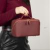 Nine Case Genuine Leather Makeup Bag for Women & Men Water-Resistant Travel Toiletry Dopp Kit with Handle Spacious Cosmetic Organizer 9.8 x 4.7 x 4.7 inches (Maroon) view 4