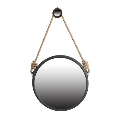 19.5" in Handsome Cleveland Mirror with Rope Strap Contemporary Design Circle Mirror with Grey Round Metal e for Wall Decor Bathroom, Entryway