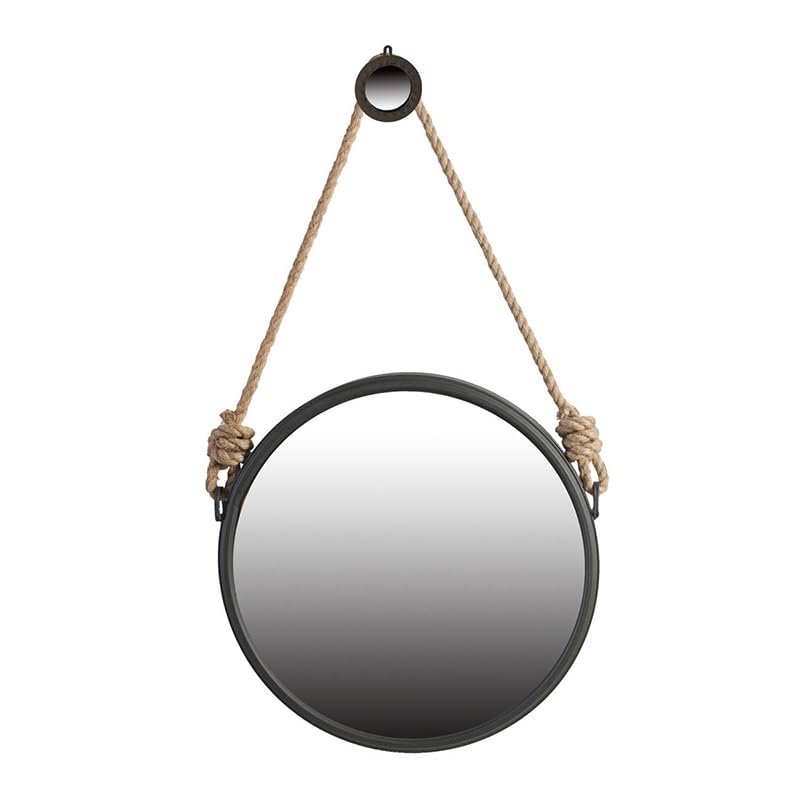 19.5" in Handsome Cleveland Mirror with Rope Strap Contemporary Design Circle Mirror with Grey Round Metal e for Wall Decor Bathroom, Entryway
