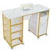 Manicure Table, Marbling Texture Nail Table with Electric Downdraft Vent,Wrist Cushion, Lockable Wheels, Storage Layers Cabinet,White view 3