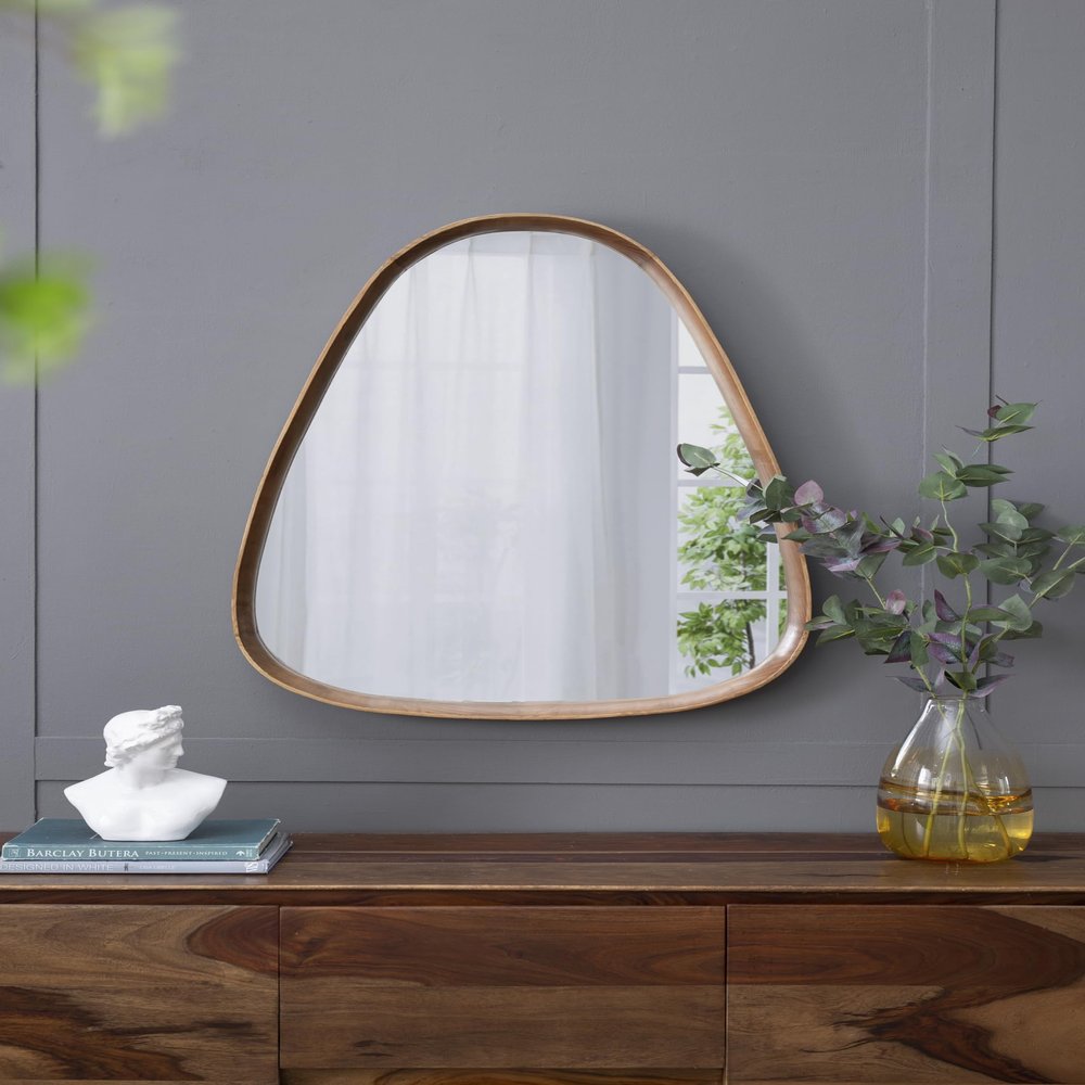 30"x38" Irrgeular Mirror with Wood e, Wall Mirror for Living Room Bathroom Entryway