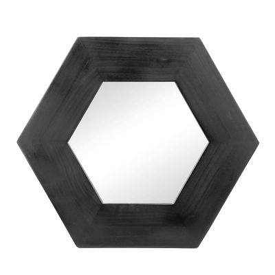18.5" x 18.5" Hexagon Mirror with Solid Wood e, Wall Decor for Living Room Bathroom Hallway, Black