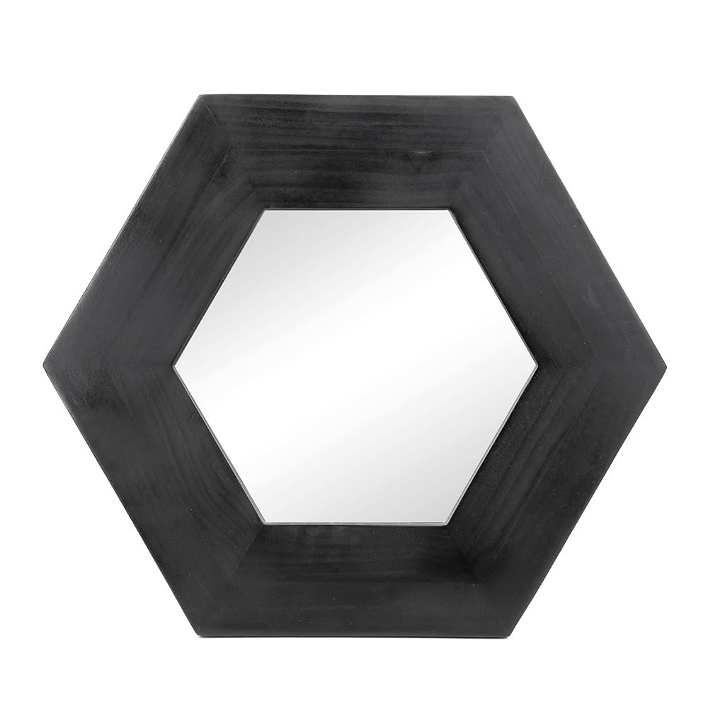 18.5" x 18.5" Hexagon Mirror with Solid Wood e, Wall Decor for Living Room Bathroom Hallway, Black