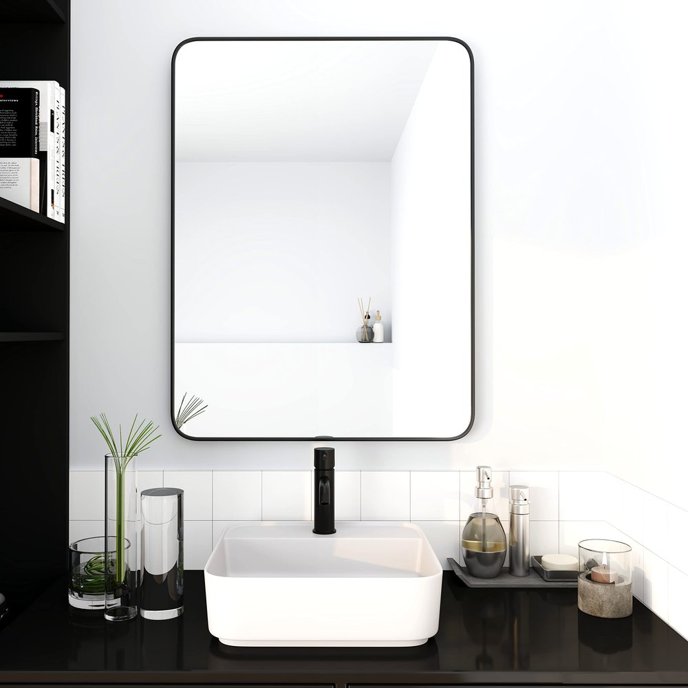 24 x 32 Inch Bathroom Mirror Black Aluminum e